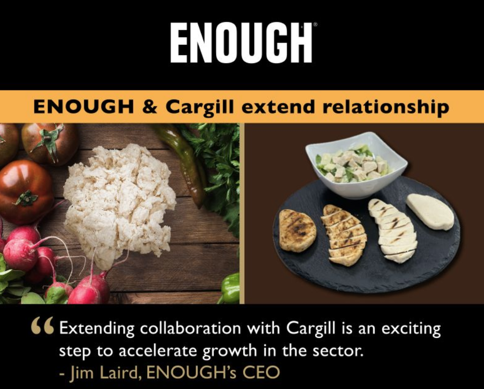 真菌蛋白生产商ENOUGH与嘉吉Cargill宣布，双方将扩大现有合作关系